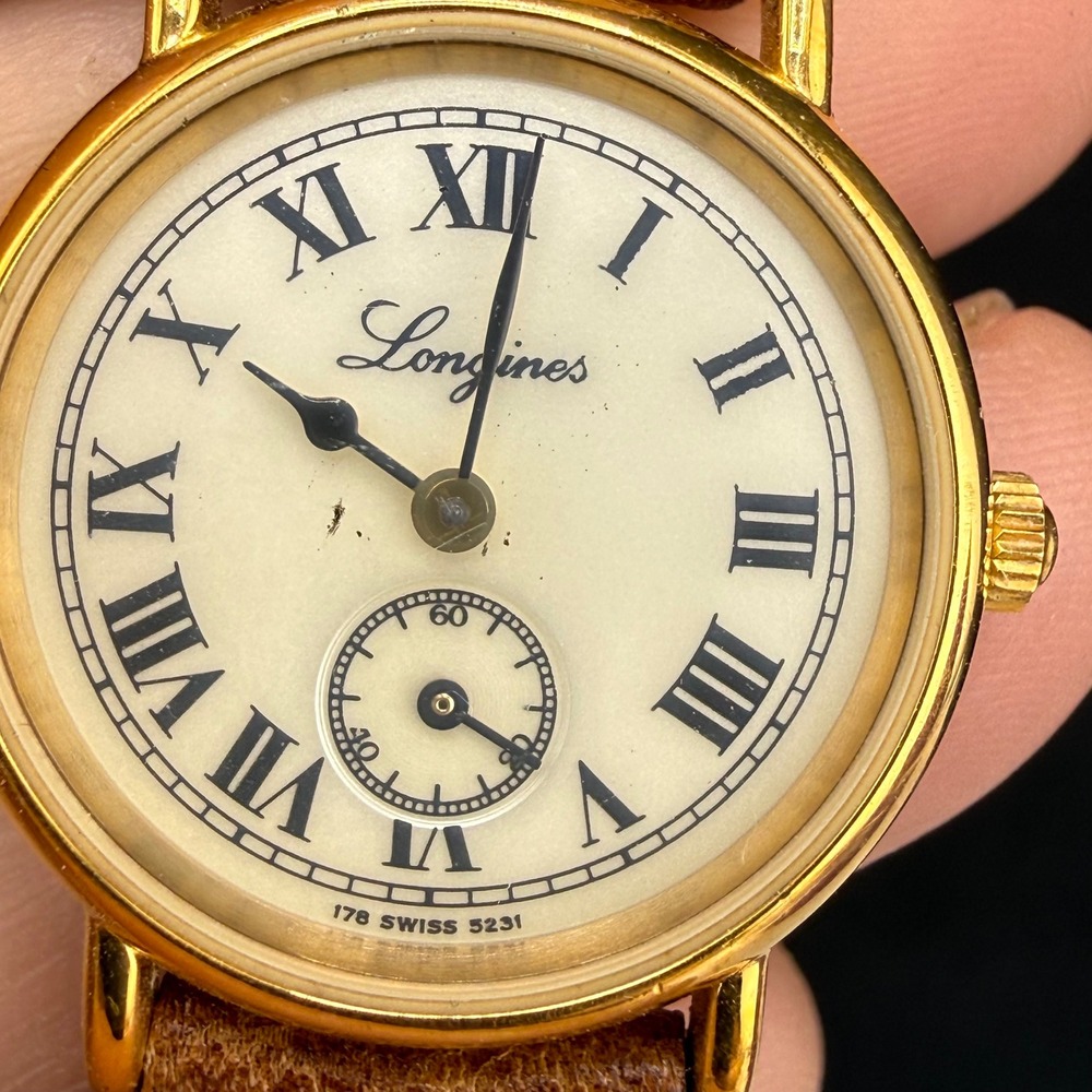 Vintage Longines Charleston Watch Gold Tone Roman‎ Numeral Leather UNTESTED